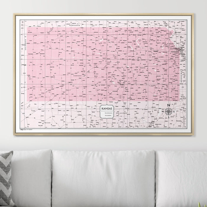 Push Pin Kansas Map (Pin Board) - Pink Color Splash CM Pin Board