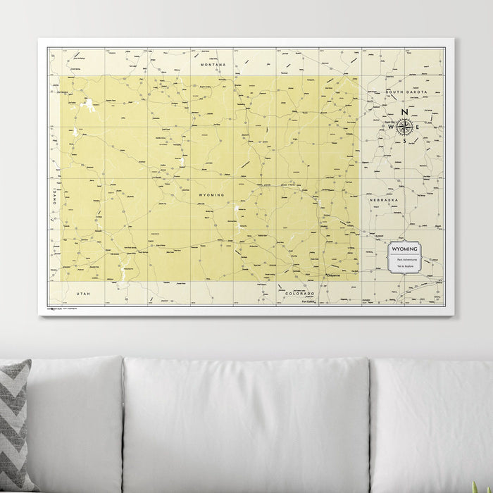 Push Pin Wyoming Map (Pin Board) - Yellow Color Splash