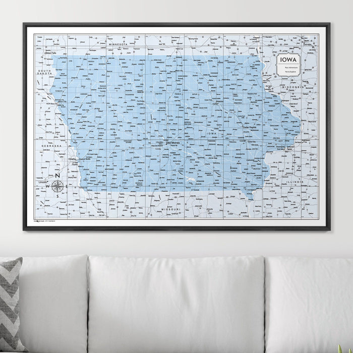 Push Pin Iowa Map (Pin Board) - Light Blue Color Splash