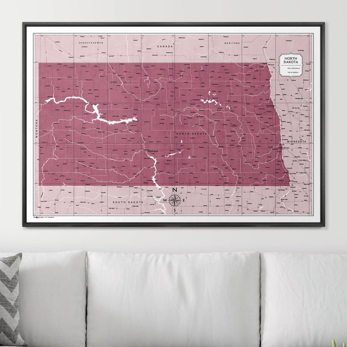 Push Pin North Dakota Map (Pin Board) - Burgundy Color Splash