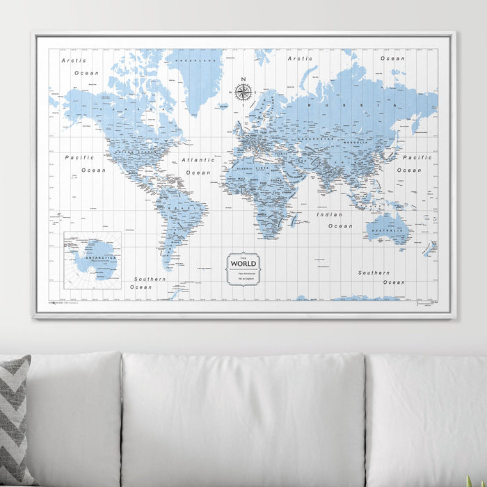 Push Pin World Map (Pin Board) - Light Blue Color Splash CM Pin Board
