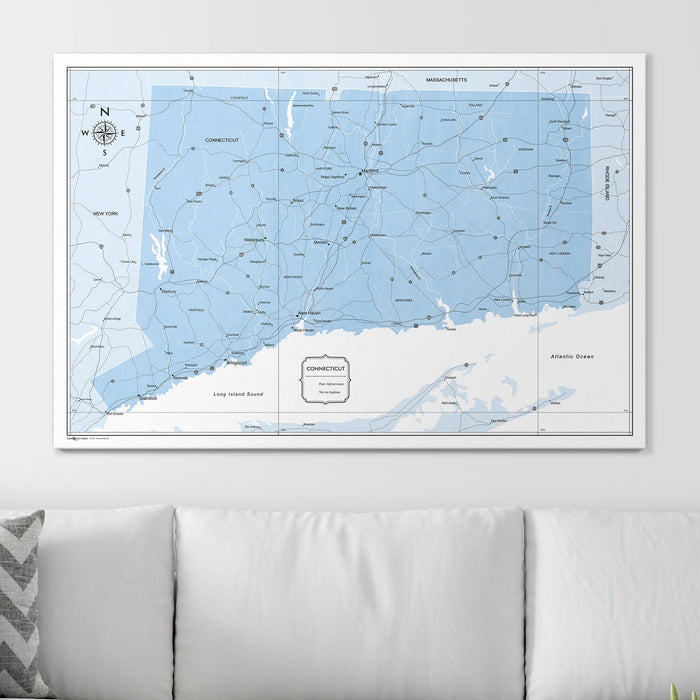 Push Pin Connecticut Map (Pin Board) - Light Blue Color Splash CM Pin Board