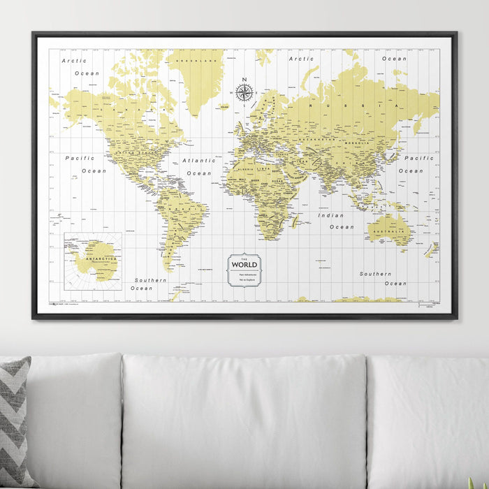 Push Pin World Map (Pin Board) - Yellow Color Splash