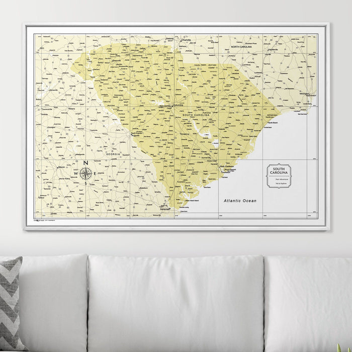 Push Pin South Carolina Map (Pin Board) - Yellow Color Splash