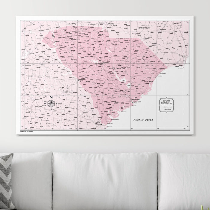 Push Pin South Carolina Map (Pin Board) - Pink Color Splash CM Pin Board