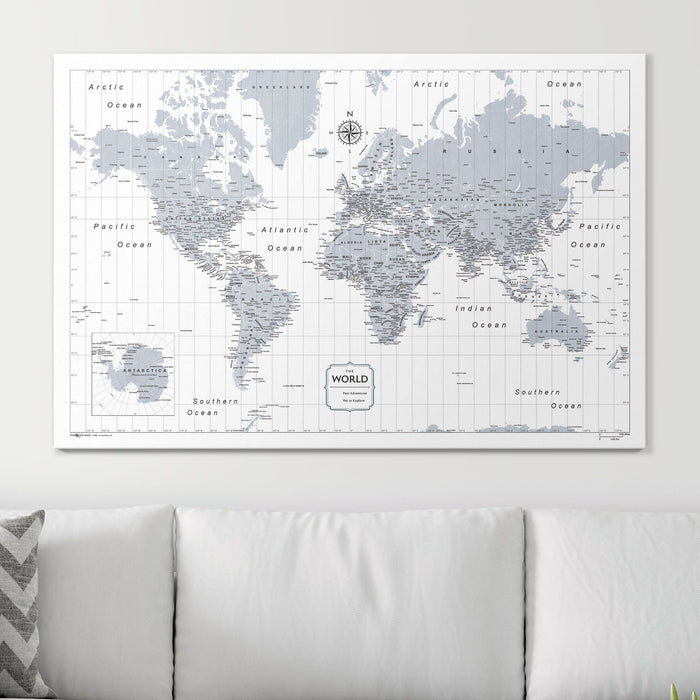 Push Pin World Map (Pin Board) - Light Gray Color Splash CM Pin Board