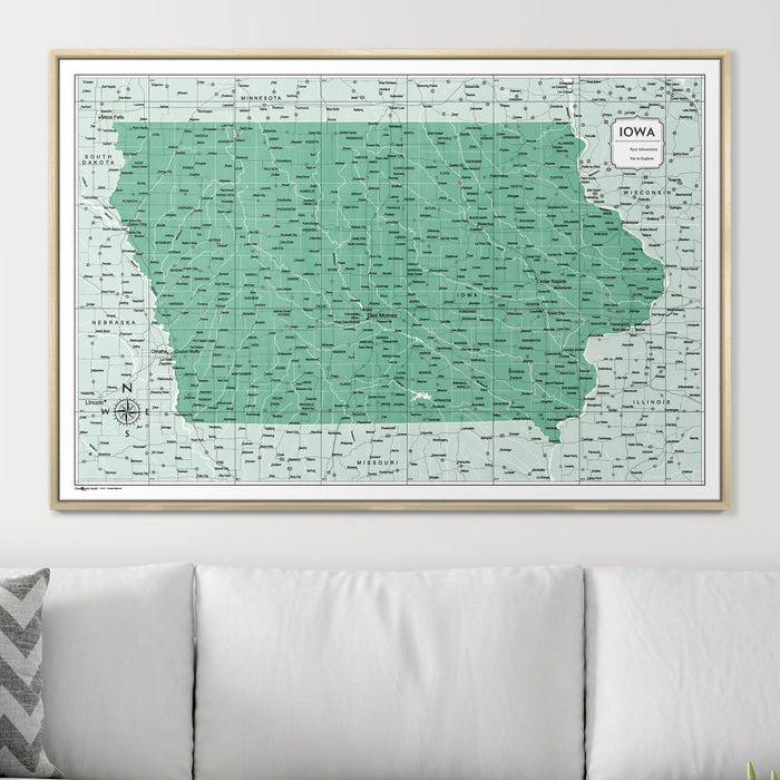 Push Pin Iowa Map (Pin Board) - Green Color Splash CM Pin Board