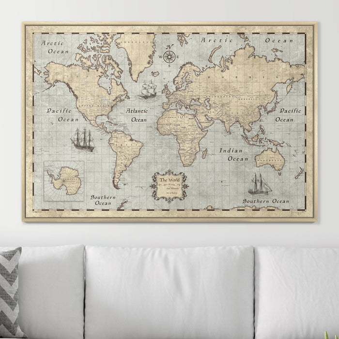 Push Pin World Map (Pin Board) - Rustic Vintage - 48 x 32 / Personalized /  Dark Walnut in 2023