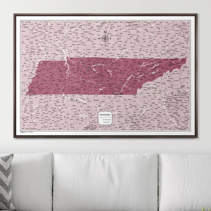 Push Pin Tennessee Map (Pin Board) - Burgundy Color Splash