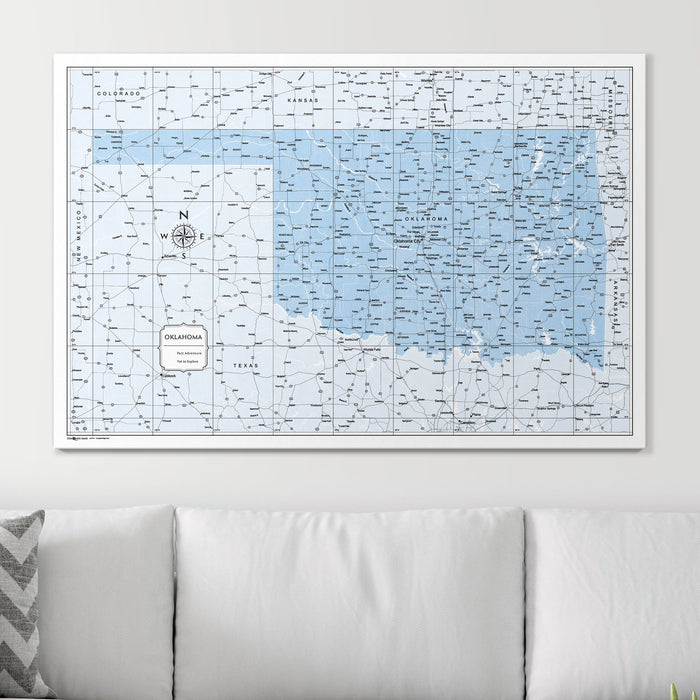 Push Pin Oklahoma Map (Pin Board) - Light Blue Color Splash
