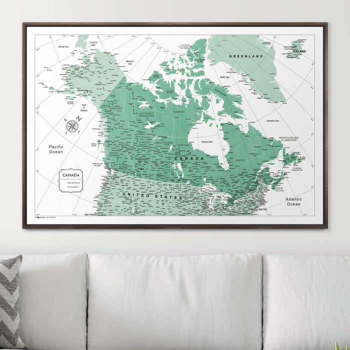 Green Canada Canvas Travel Map (Pin Board)