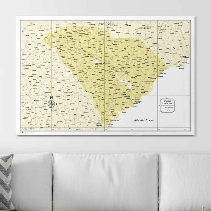 Push Pin South Carolina Map (Pin Board) - Yellow Color Splash