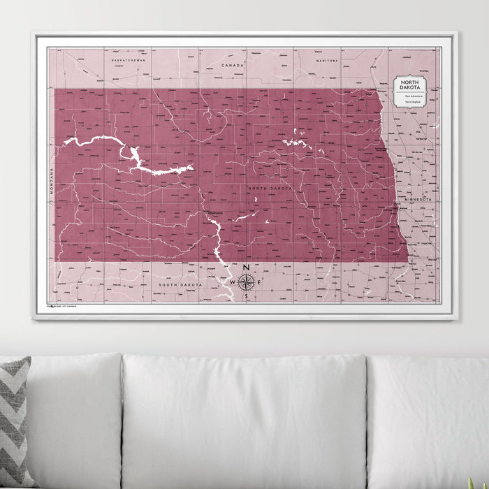 Push Pin North Dakota Map (Pin Board) - Burgundy Color Splash