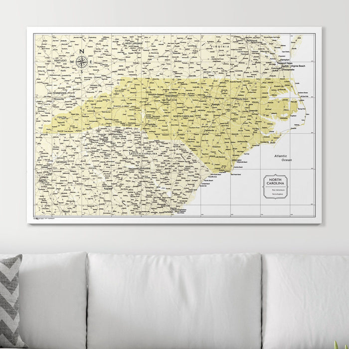 Push Pin North Carolina Map (Pin Board) - Yellow Color Splash