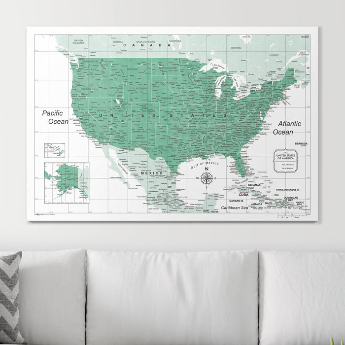 Push Pin USA Map (Pin Board) - Green Color Splash CM Pin Board