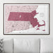 Push Pin Massachusetts Map (Pin Board) - Burgundy Color Splash CM Pin Board