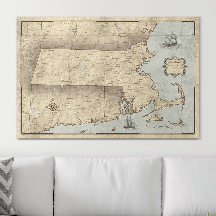 Push Pin Massachusetts Map (Pin Board) - Rustic Vintage CM Pin Board