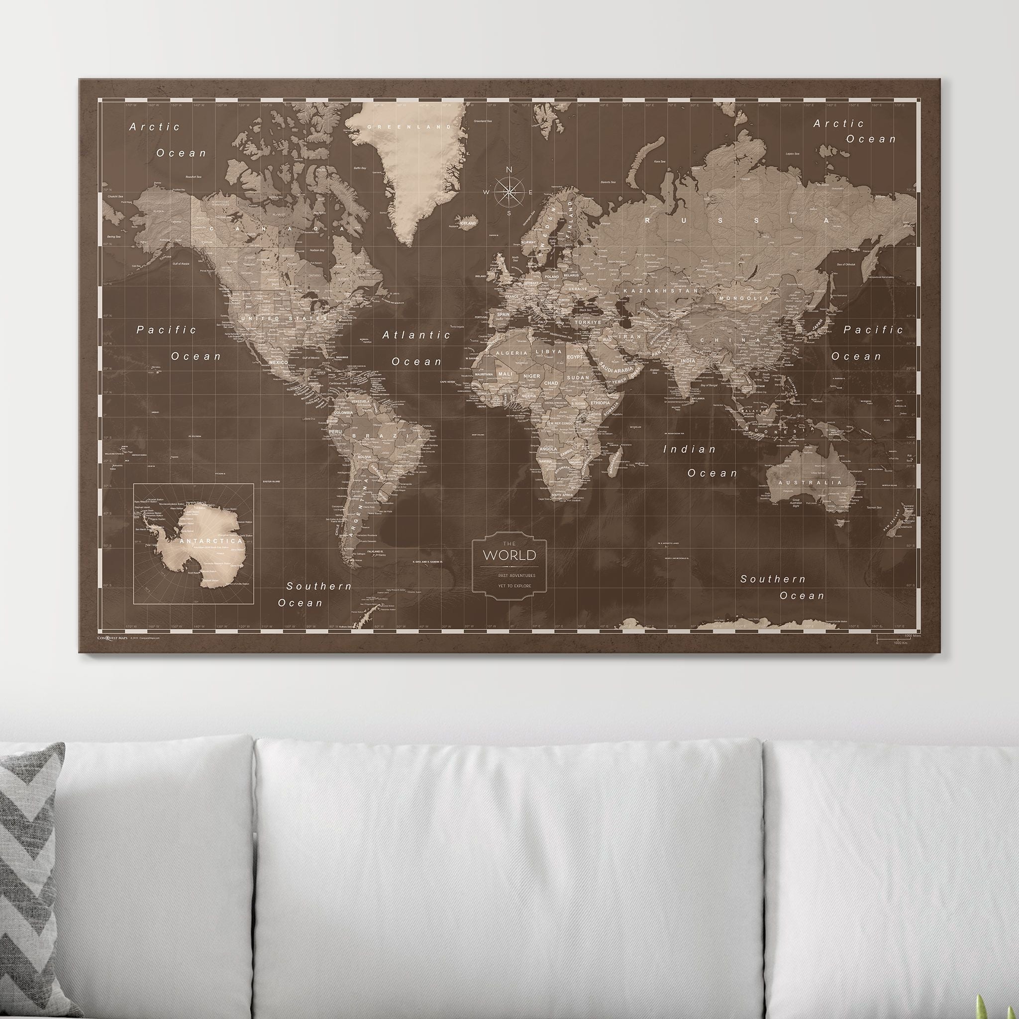 Push Pin World Map (Pin Board) - Deep Espresso CM Pin Board