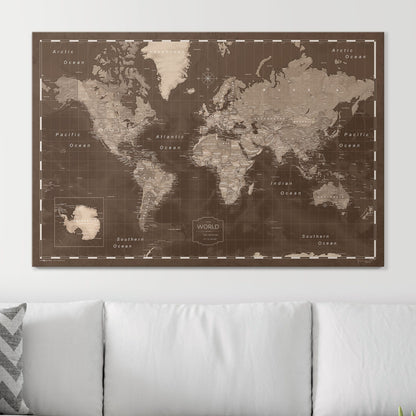 Push Pin World Map (Pin Board) - Deep Espresso CM Pin Board
