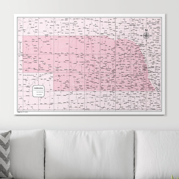 Push Pin Nebraska Map (Pin Board) - Pink Color Splash