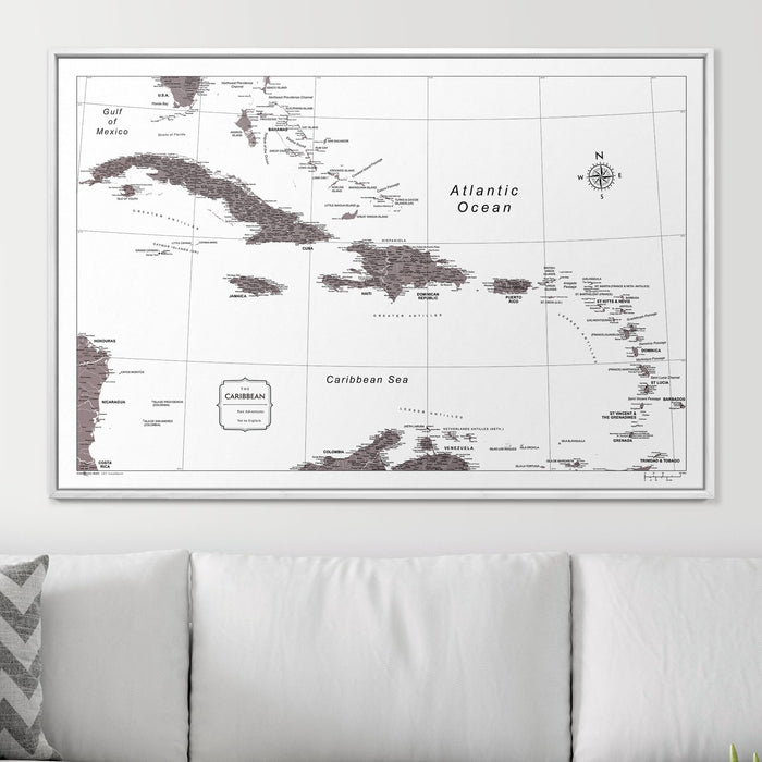 Push Pin Caribbean Map (Pin Board) - Dark Brown Color Splash