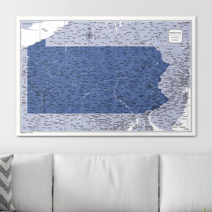 Push Pin Pennsylvania Map (Pin Board) - Navy Color Splash