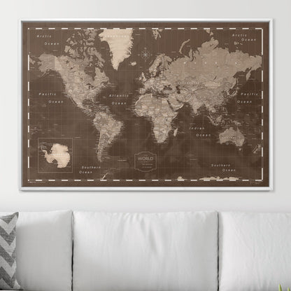 Push Pin World Map (Pin Board) - Deep Espresso CM Pin Board