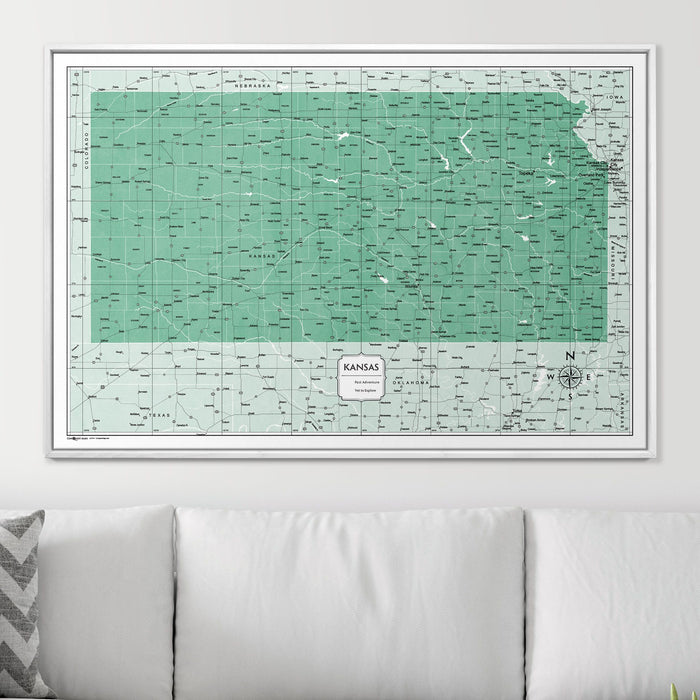 Push Pin Kansas Map (Pin Board) - Green Color Splash