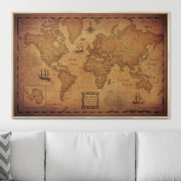 Blue & Gold Push Pin World Map, Custom Travel Gift