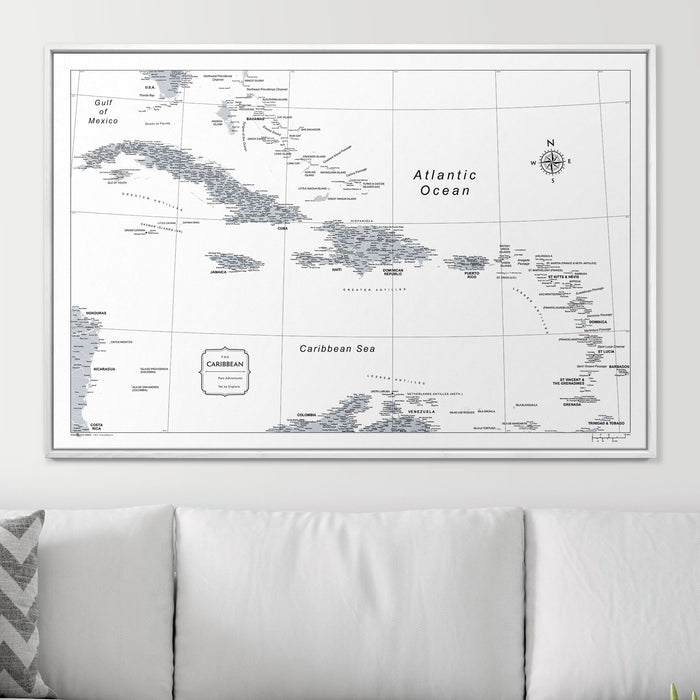 Push Pin Caribbean Map (Pin Board) - Light Gray Color Splash