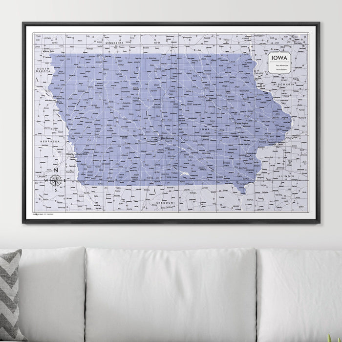 Push Pin Iowa Map (Pin Board) - Purple Color Splash