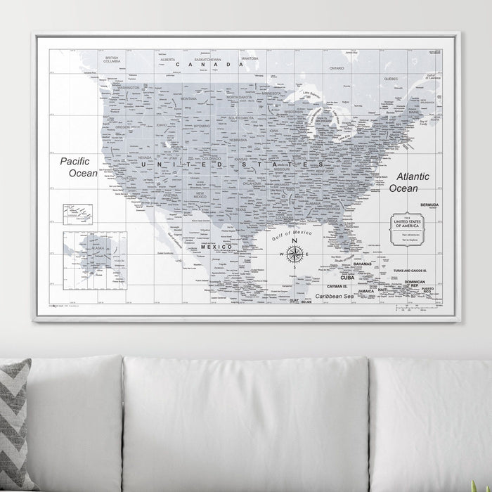 Push Pin USA Map (Pin Board) - Light Gray Color Splash