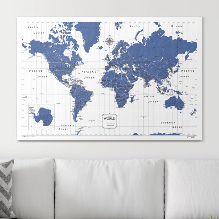 Push Pin World Map (Pin Board) - Navy Color Splash