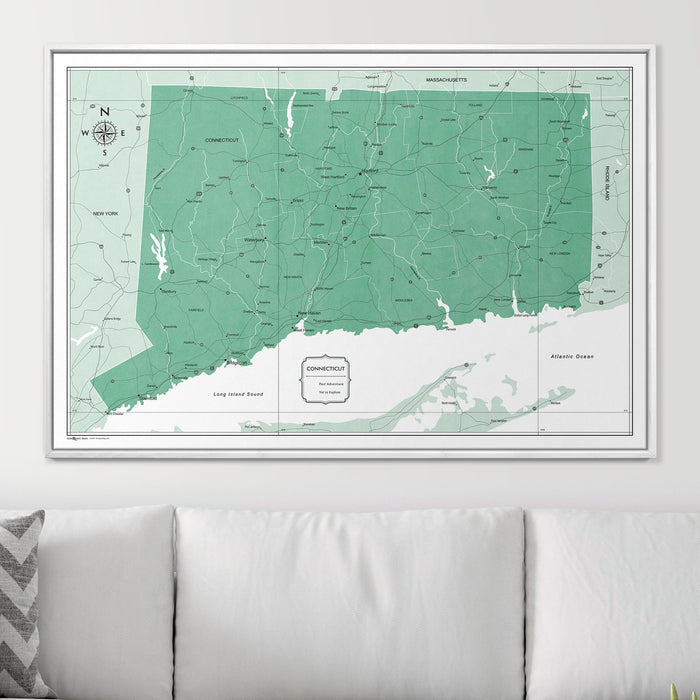Push Pin Connecticut Map (Pin Board) - Green Color Splash