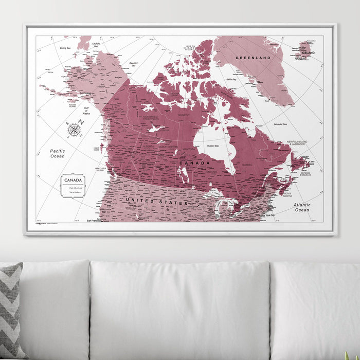 Push Pin Canada Map (Pin Board) - Burgundy Color Splash