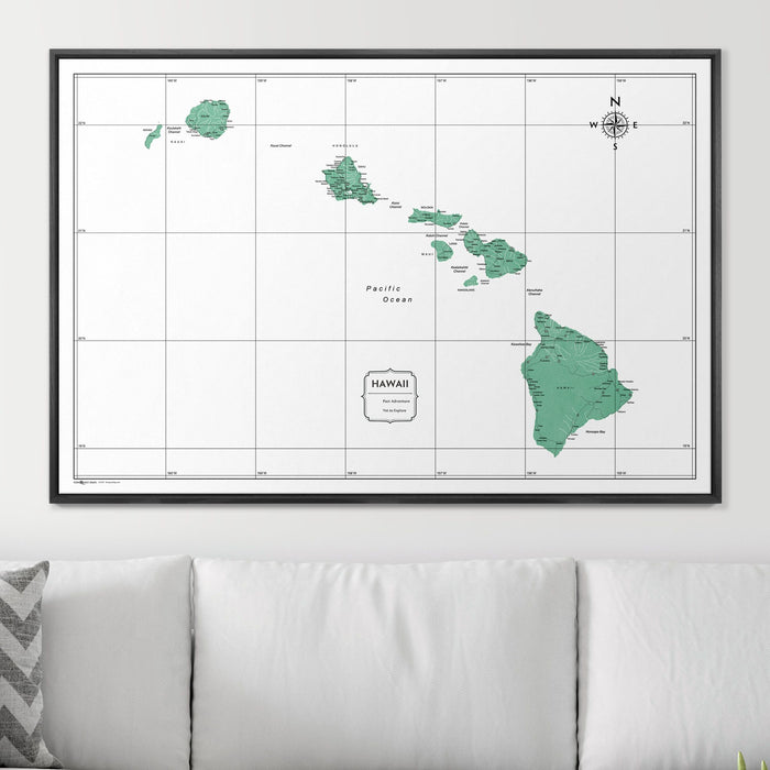 Push Pin Hawaii Map (Pin Board) - Green Color Splash