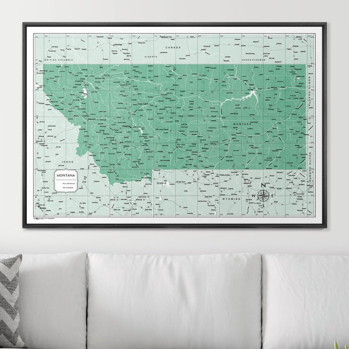 Push Pin Montana Map (Pin Board) - Green Color Splash