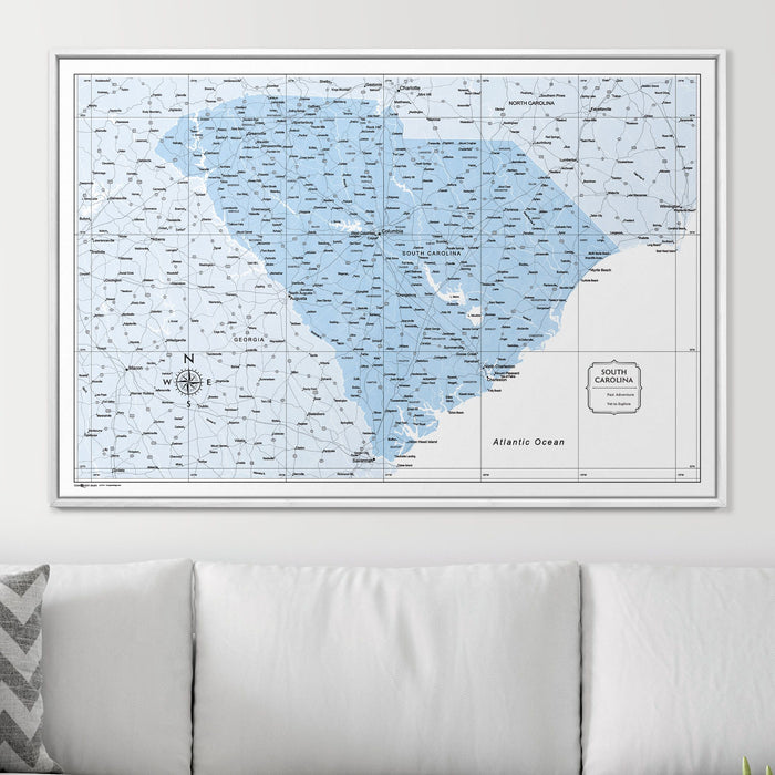 Push Pin South Carolina Map (Pin Board) - Light Blue Color Splash