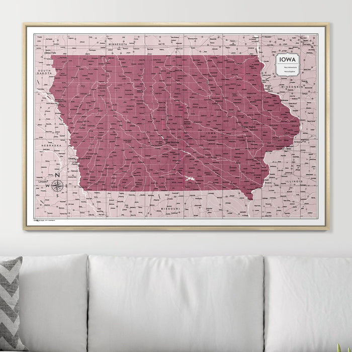 Push Pin Iowa Map (Pin Board) - Burgundy Color Splash CM Pin Board
