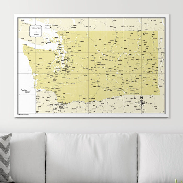 Push Pin Washington Map (Pin Board) - Yellow Color Splash CM Pin Board