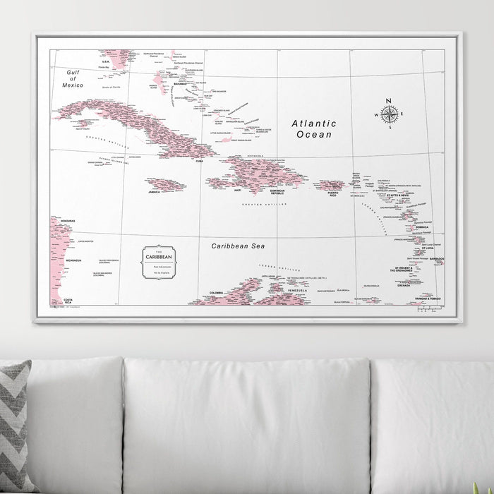 Push Pin Caribbean Map (Pin Board) - Pink Color Splash