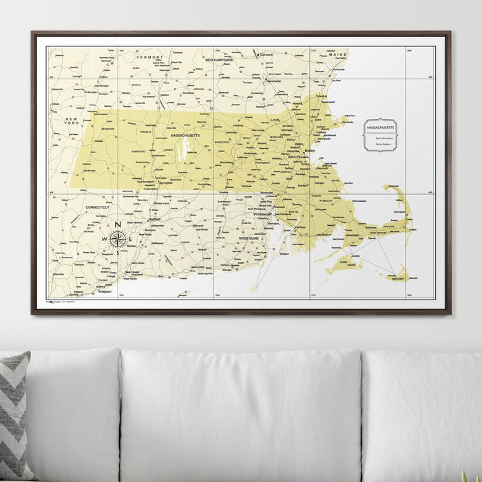 Push Pin Massachusetts Map (Pin Board) - Yellow Color Splash