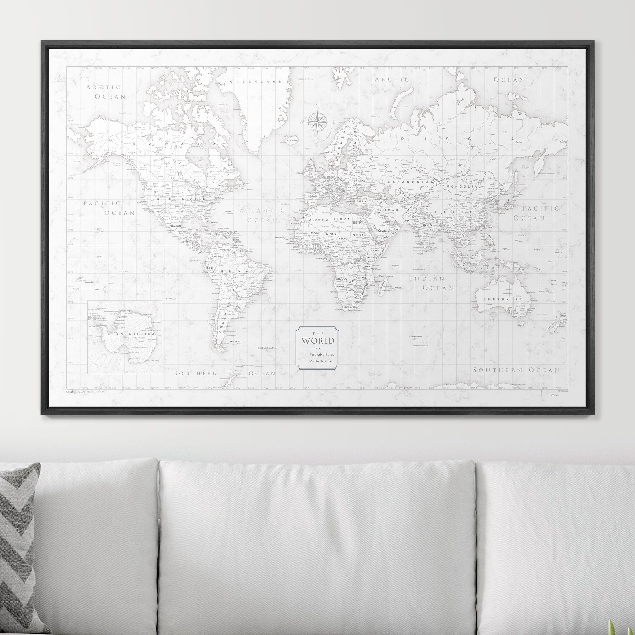 Push Pin World Map (Pin Board) - Classic Marble CM Pin Board