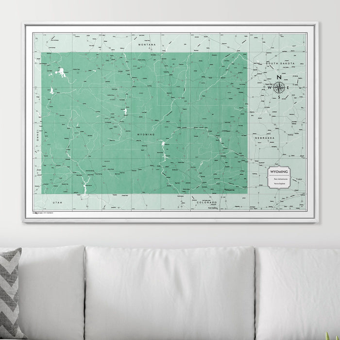Push Pin Wyoming Map (Pin Board) - Green Color Splash