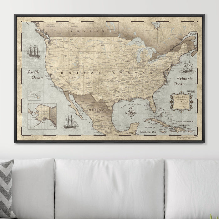 Push Pin USA Map (Pin Board) - Rustic Vintage