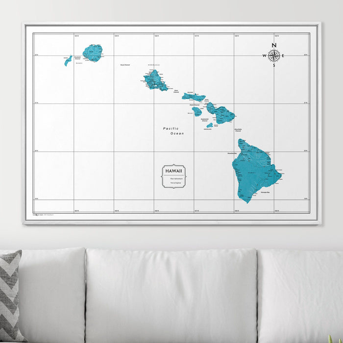 Push Pin Hawaii Map (Pin Board) - Teal Color Splash