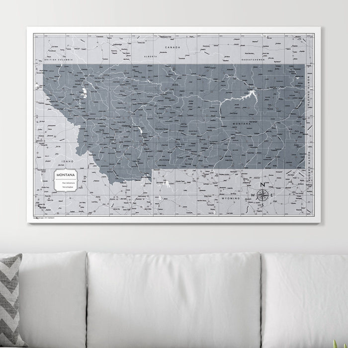 Push Pin Montana Map (Pin Board) - Dark Gray Color Splash