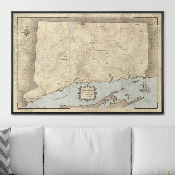 Push Pin Connecticut Map (Pin Board) - Rustic Vintage