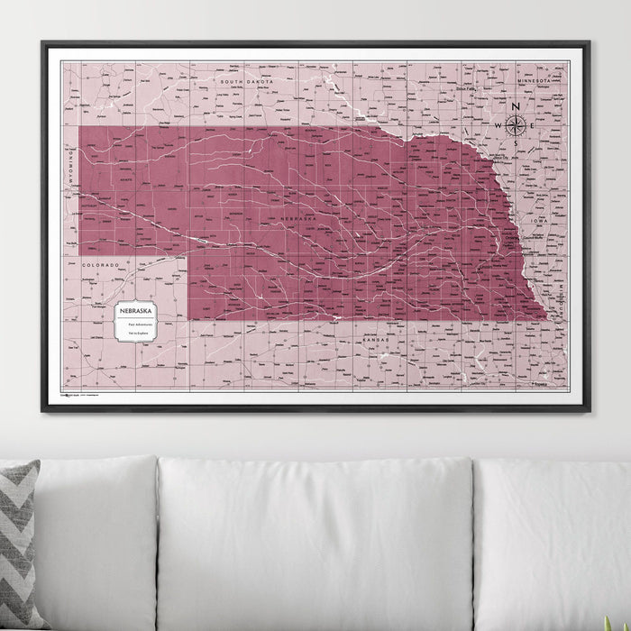 Push Pin Nebraska Map (Pin Board) - Burgundy Color Splash