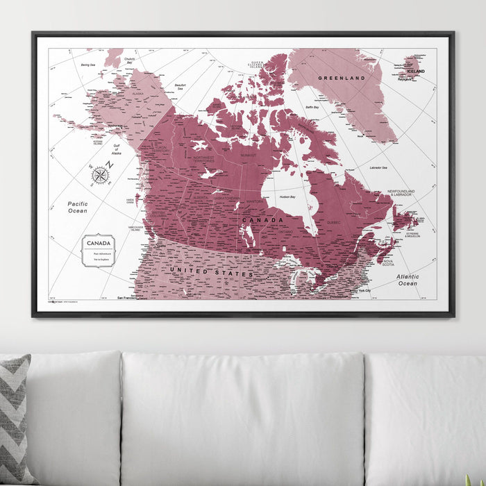 Push Pin Canada Map (Pin Board) - Burgundy Color Splash